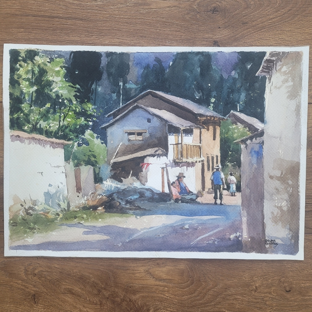 Original Watercolor 'Daybreak' by Peruvian Artist Oscar Cuadros. 10" X 14"